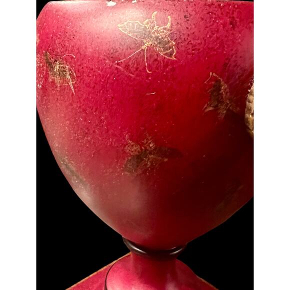 Red Tole Metal Urn-Oriental Accents-Brass Lion Head Handles-Vintage-Chestnut-Lid - Picture 6 of 10